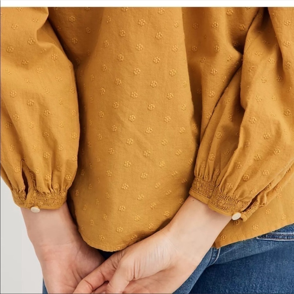 Madewell smocked neck floral embroidered long sleeve top - Picture 4 of 7